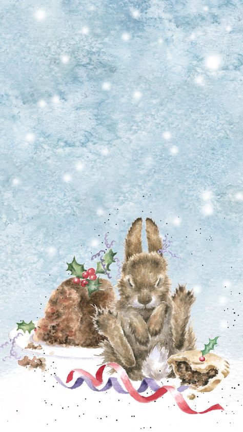 Wrendale Wallpaper, Festive Watercolour, Christmas Bunnies, Rabbit Christmas, Christmas Squirrel, Christmas Bunny, Animal Illustration Art, Wrendale Designs, Cocoppa Wallpaper