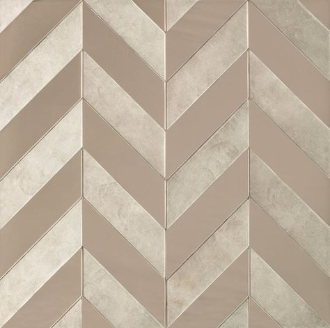 AKDO's Chevron tile, designed by Jay DeMauro, features large-scale stripes of alternating silk and verre églomisé finishes. Shown in Warm Silver and Champagne. Kitchen Tile Texture, Chevron Floor Tile, History Of Interior Design, Interior Design New York, Interior Design History, Chevron Tile, Floor Pattern, Tile Texture, Chevron Patterns