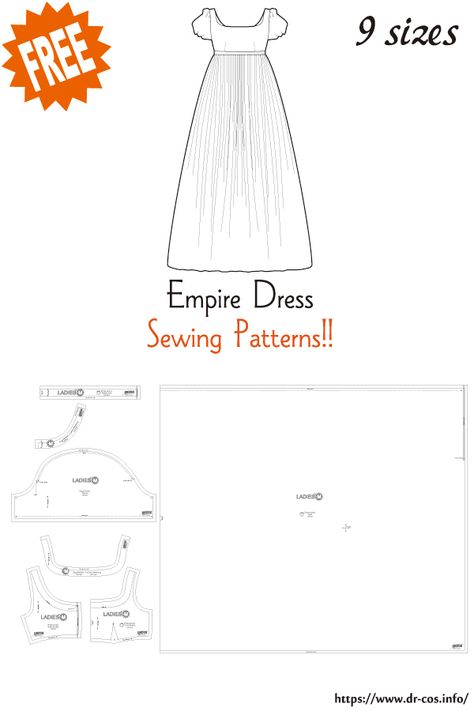 This is the pattern of Empire Dress. inch size(letter size) Children's-4,8,10/Ladies'-S,M,L,LL/Men's-L,LL cm size(A4 size) Children's-100,120,140/Ladies'-S,M,L,LL/Men's-L,LL Added the number of fabric meters required for each size Baby Doll Dresses, Dresses Patterns, Regal Style, Japanese Sewing Patterns, Japanese Sewing, Patterns Sewing, Patterns Ideas, Sewing Design, Diy Sewing Clothes