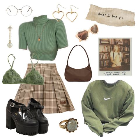 Green And Brown Clothes Aesthetic, Green Brown Aesthetic Outfit, Green And Brown Outfit Aesthetic, Green Aesthetic Vintage Outfit, Soft Green Outfit Aesthetic, Green And Brown Aesthetic Outfit, Starter Packs Aesthetic, Green Witch Aesthetic Outfit, Cottagecore Starter Pack