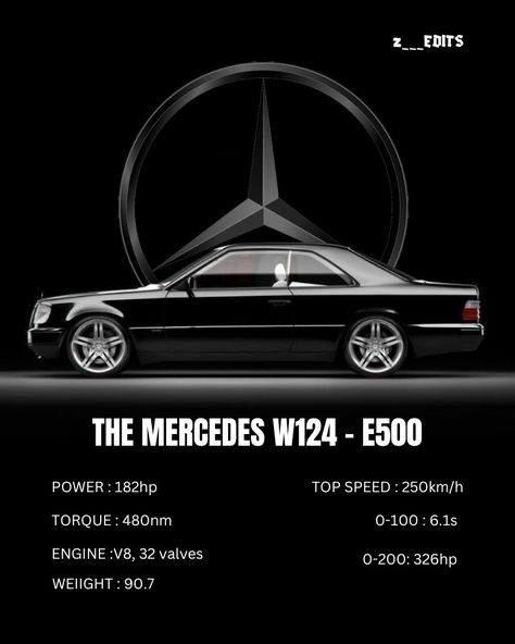 Poster for car guys 
Mercedes w124 
e500
mercedes benz Mercedes Benz Cars Models, Mercedes Benz W124 E500, Mercedes W124 E500, W124 Mercedes, Mercedes Poster, W124 E500, Benz Wallpaper, Mercedes Benz Wallpaper, Benz W124