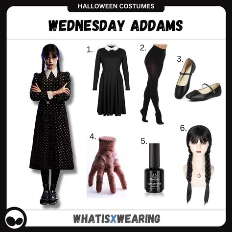 Dress like Wednesday Addams from the Addams Family this Halloween with our step-by-step outfit guide for women! Wednesday Addams Costume Halloween, Book Character Cosplay Ideas, Baju Halloween, Halloween Wednesday Addams, Wednesday Costumes Women, Wednesday Addams Tv Show, Diy Wednesday Addams Costume, Wednesday Addams Diy, Wednesday Halloween Costume