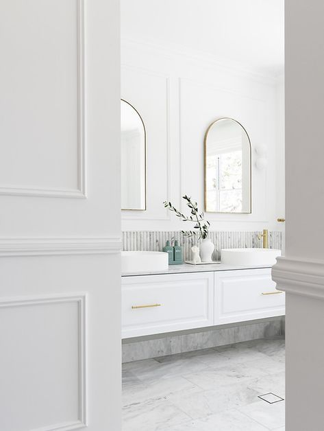 Smout Property | the-design-villa Modern French Provincial Bathroom, Master Ensuite Bathroom Luxury, Coastal Hamptons Bathroom, Modern Hamptons Bathroom, Hamptons Bathrooms, French Provincial Bathroom, Hampton Style Bathrooms, Hamptons Style Bathroom, Hamptons Interior