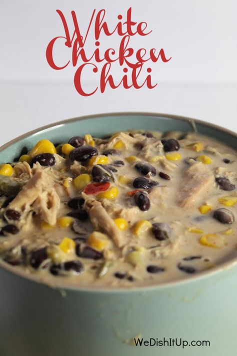 Making this White Chicken Chili With Black Beans was very quick and easy. By using leftover rotisserie chicken, cream cheese, black beans, southwest corn, and a few other ingredients, it was so easy. White Chicken Chili With Black Beans And Corn, White Chicken Chili Black Beans, Chicken And Black Bean Chili, Chicken Black Bean Corn Soup, White Chicken Chili With Black Beans, Quick Chicken Chili, Chicken Chili With Rotisserie Chicken, Rotisserie White Chicken Chili, Chicken Chili With Black Beans