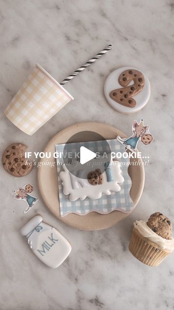 Kelsey ✿ NUTRITION & WELLNESS on Instagram: "IF YOU GIVE KAIUS A COOKIE…  He’s going to ask for a party to go with it! 🍪  Comment “CUPCAKE” for the cupcake recipe and save this for an easy toddler birthday theme!   Little details from the weekend, celebrating my baby turning two in a few weeks 🥹 if your little ones love these books as much as mine, this was such a cute easy theme!!   🍪DETAILS🍪  Cupcakes: chocolate chip cookie cake topped with my oat cookie recipe  Sugar cookies: local homemade baker  Napkins/cups: @alittleconfettishop  Balloons: Amazon in color “white sand”  Huge shoutout to my sister who made the incredible cupcakes! What theme should we do next?!   This is an automated feature. If you don’t receive a DM with the recipe, check your privacy settings.   #2yearsold #seco Chocolate Chip Cookie Themed Cake, Chocolate Chip Cookie Birthday Party, Incredible Cupcakes, Toddler Birthday Themes, Oat Cookie Recipe, Cookies Theme, Chocolate Chip Cookie Cake, Privacy Settings, Oat Cookies