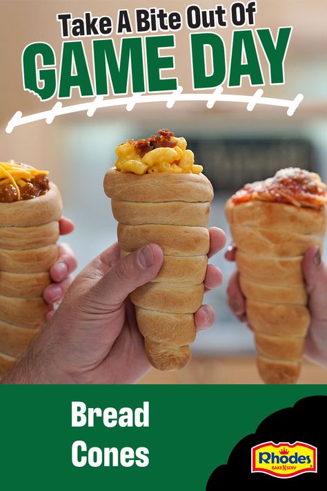 Switch up your boring dinner plans and serve it in a bread cone! The fun food trend for eating a handheld dinner. Handheld Dinner, Rhodes Bread, Bread Cones, Easy Finger Food, Food Bread, Dinner Plans, Appetizers Easy Finger Food, Finger Foods Easy, Superbowl Party Food