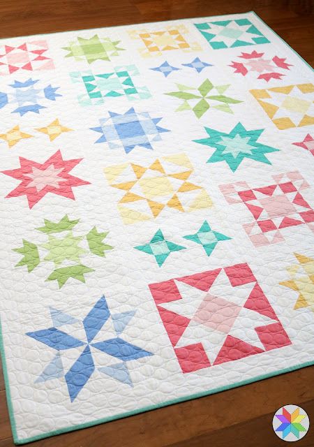 Clear Sky quilt in Kona solids - pattern available from A Bright Corner Star Sampler Quilt, Sky Quilt Pattern, Quilting Stars, Quilt Decor, Sky Quilt, Bed Quilts, Ohio Star, Sky Pattern, Sky Digital