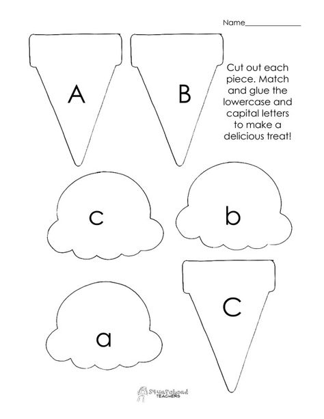 Squarehead Teachers: FREE ice cream cones Worksheet (matching upper & lower case letters) Cone Template, Preschool Language, Art Pins, Alphabet Crafts, Daycare Activities, Letter Matching, Letter Activities, Ice Cream Cones, Upper And Lowercase Letters