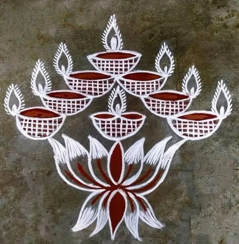 Red White Rangoli Design, Deepa Rangoli Designs, கார்த்திகை தீபம், Deepam Rangoli, Beautiful Simple Mehndi Design, Kambi Kolam, Easy Rangoli Designs Videos, Very Easy Rangoli Designs, Rangoli Designs Photos