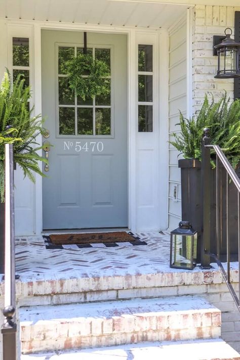 Townhome Inspiration, Mortar Wash, Home Facade, Herringbone Brick, Brick Porch, Entry Tile, Brick Steps, Making Goals, Brick Patio