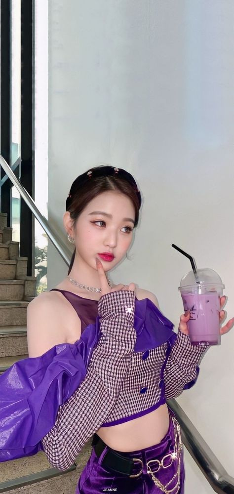 Wonyoung Purple, Wonyoung Wallpaper, Wearing Purple, Purple Outfits, Red Velvet Irene, Purple Aesthetic, Kpop Fashion, Celebrities Female, Korean Girl