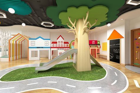 K12 International School Kindergarten Design—Project Small Indoor Playground Design, Indoor Toddler Playground, Playground Design Indoor, Play School Interiors, Daycare Playground Ideas, Activity Room Design, Day Care Center Design, Playroom Design Indoor Playground, Indoor Playground Ideas