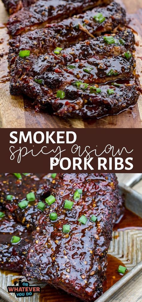 Smoked Asian Style Sticky Ribs, Asian Smoked Ribs, Asian Sticky Ribs, Asian Pork Ribs, Asian Ribs Recipe, Grilled Protein, Asian Ribs, Bbq Smoker Recipes, Asian Marinade