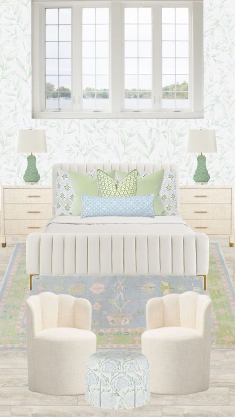 Light Green Dorm Room, Southern Bedroom, Green Dorm Room, Sage Green Bedroom, Blue Sage, Green Bedroom, Powder Blue, Blue And Green, Dorm Room