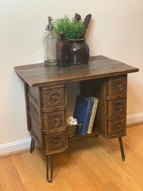 Singer Sewing Machine Repurposed, Sewing Table Repurpose, Singer Sewing Machine Table, Drawers Repurposed, Sewing Machine Drawers, Sewing Machine Tables, Resin Table Top, Sewing Machine Table, Treadle Sewing Machines