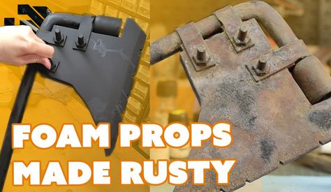 Bill & Britt showcase a couple of finishing techniques to make your foam prop weapons look like they're real rusty metal! Movie Props Diy How To Make, Stagecraft Projects, Stage Props Diy, Cosplay Armour, Fallout Props, Metal Props, Foam Cosplay, Larp Props, Foam Props