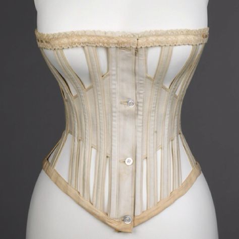 Corset 1873... For sport and summer. Skeleton Corset, Jeanne Paquin, Charles Frederick Worth, Victorian Corset, Lingerie Vintage, Hoop Skirt, Vintage Corset, Costume Institute, Costume Collection