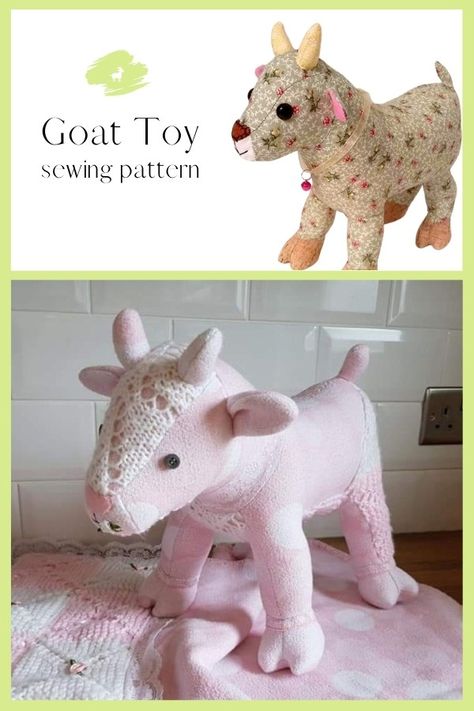 Stuffed Goat Patterns Free Sewing, Goat Sewing Pattern Free, Goat Pattern Sewing, Goat Crafts, Animal Pillows Pattern, Giraffe Sewing Pattern, Goat Videos, Sewn Toys, Goat Toys