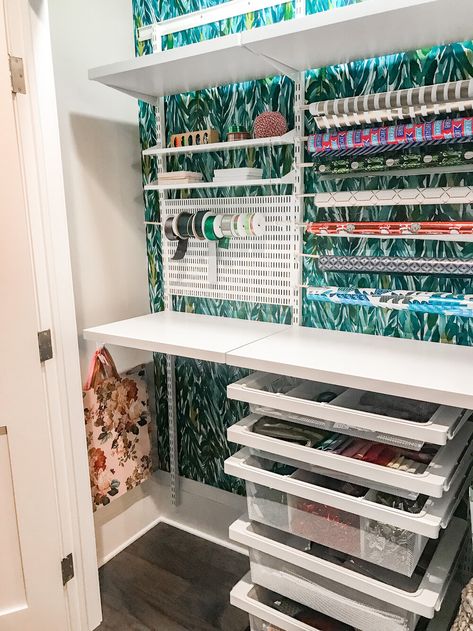 Wrapping Station In Closet, Gift Wrapping Storage Closet, Craft And Wrapping Station, Gift Wrapping Closet Organization, Wrapping Paper Organization Station, Gift Wrap Closet Organization, Wrapping Paper Closet Organization, Wrapping Paper Organization Closet, Wrapping Closet Organization