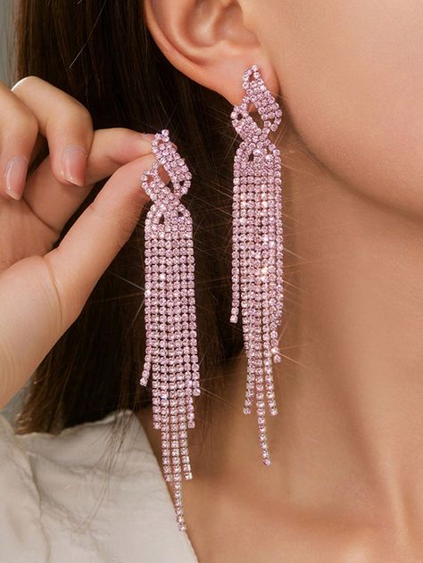 Baby Pink  Collar  Zinc Alloy  Drop Earrings Embellished   Women Fashion Jewelry Shein Earrings, Long Tassel Earrings, Pink Collar, Pink Collars, Watches Women Fashion, Pink Earrings, Tassel Earrings, Long Earrings, Earrings For Women