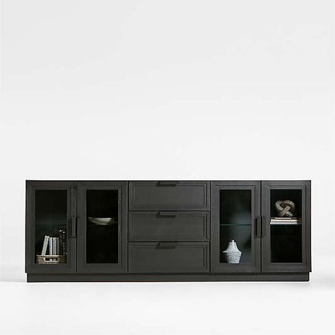 Black Media Console, Console Tv Stand, Media Consoles, Bookcase With Glass Doors, Storage Crate, Console Tv, Wood Storage Cabinets, Tv Stand With Storage, Crate Barrel