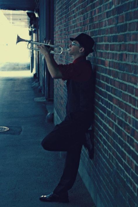 Trumpet senior picture Trumpet Poses Senior Pics, Senior Trumpet Pictures, Senior Picture Ideas For Guys Trumpet, Senior Picture With Instrument, Senior Pictures With Trumpet, Trumpet Senior Pictures, Clarinet Senior Pictures, Trumpet Pictures, Trumpet Photography