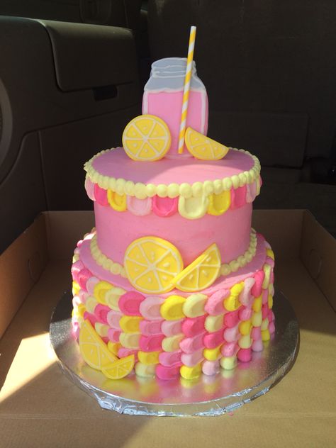 Pink Lemonade Theme Cake, Pink Lemonade Birthday Cake, Lemon First Birthday Cake, Lemonade Party Cake, Lemonade Birthday Cake, Pink Lemonade Birthday Party, Lemonade Stand Party, Pink Lemonade Cake, Yellow Birthday Parties