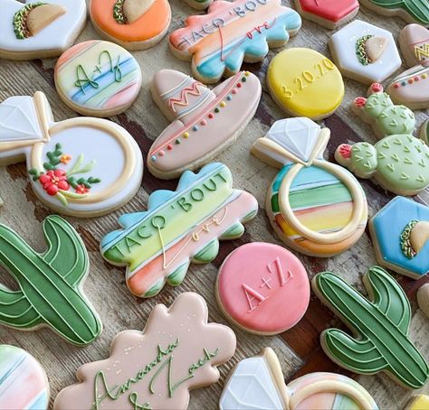 Fiesta Wedding Shower, Bachelorette Party Cookies, Taco Bout Love, Mexican Bridal Showers, Wedding Shower Cookies, Bachelorette Cookies, Mom Dresses, Engagement Cookies, Bridal Cookies