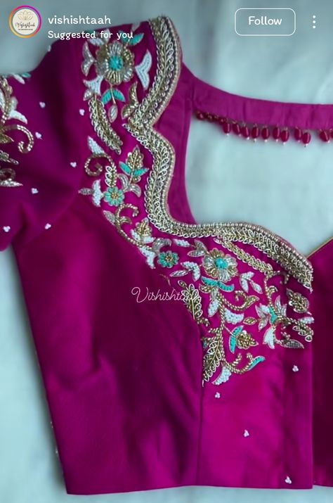 Unique Maggam Work Blouse Designs Latest, Blouse Designs Cut Work, Magam Works, Red Blouse Design, Exclusive Blouse Designs, Aari Blouses, Cut Work Blouse, Latest Blouse Neck Designs, Maggam Designs