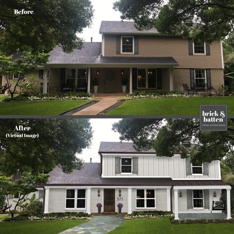 Building House Ideas, Colonial Exterior Makeover, Fixer Upper Exterior, 2 Story Colonial, Garrison Colonial, Split Level House Exterior, Split Level Exterior, Exterior Updates, Colonial House Exteriors