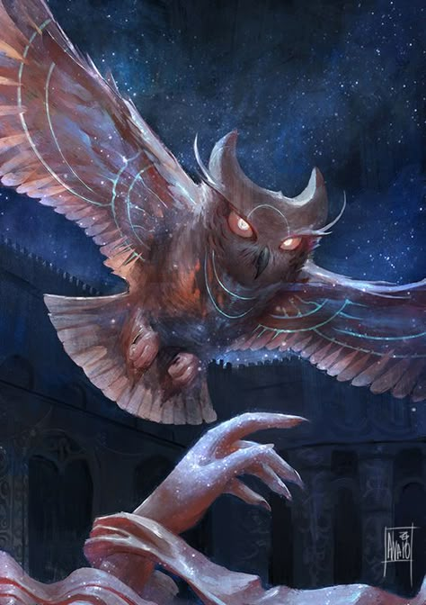 Mystical Animals, Mythical Animal, Fantasy Animals, Creatures Of The Night, Fantasy Creatures Art, Creatures Art, Mythical Creatures Art, Wow Art, Night Owl