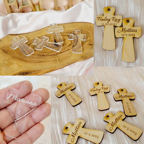 Small wood cross, personalized with the name and date of you love one. make your own favor like key chains, necklace or just put inside a pouch with a nice ribbon. price for bundle of 12 pieces. 2 different material and 2 different way to add the date. size is 2.5 inches high 6.3mm high when ordering  please choose the material  then the option for the date and on the personalization box, add name and date to be engrave example: Mathias 10-12-2023 * There is a maximum of 15 letters for the name remember the longer the text the smaller the text will be. Memorial Favors, Cross Keychain, Engraved Cross, Laser Cut Wood Crafts, Wooden Crosses, Personalized Cross, Wood Cross, Laser Marking, Baptism Favors