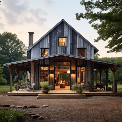 #smallbarnhouse, #barnhouse, #house, #homeinspo Luxury Tiny Cabin, Barn House Architecture, Cottage Barndominium, Modern Barn House Exterior, Small Mountain House, Modest Farmhouse, Barn Guest House, Scandinavian Barn House, Old Barn House