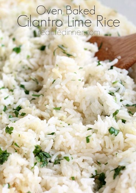 Rice In The Oven, Cilantro Lime Rice Recipe, Lime Rice Recipes, Rice Recipes For Dinner, Baked Rice, Lime Rice, Cilantro Lime Rice, Cilantro Lime, Side Recipes