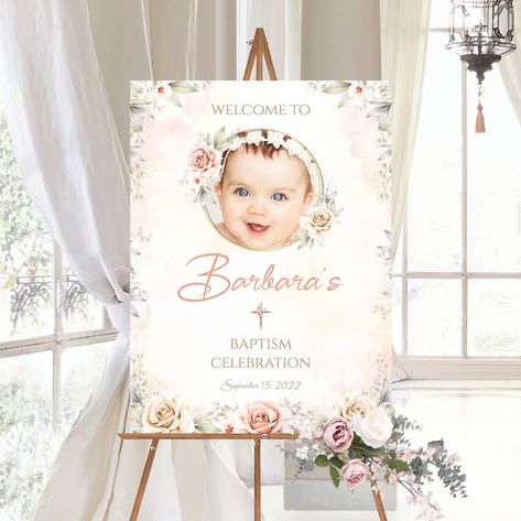 Baptism Welcome Board, Baptism Welcome Sign, Baptism Announcement, Baptism Invitations Girl, Printable Decorations, Christening Ideas, Baptism Decorations, Welcome Board, Baptism Ideas