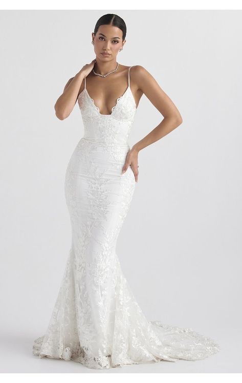 Slim Fit Wedding Dresses, Slim Wedding Dresses, Romantic Veil, Dream Wedding Ideas Dresses, Lace Bridal Gown, Lace Bridal, House Of Cb, Reception Dress, Dreamy Wedding