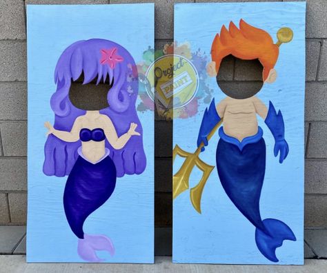 Mermaid Cutout Photo Prop, Merman Birthday Party, Merman Party, Mermaid Photo Booth, Little Mermaid Crafts, Snowball Stand, Mermaid Photo Props, Mermaid Themed Birthday Party, Mermaid Birthday Party Decorations