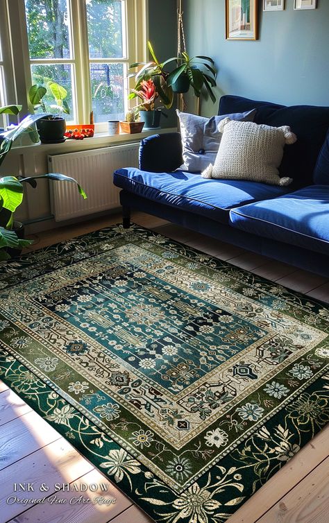 Blue And Green House Decor, Forest Green Bedroom, Forest Green Bedrooms, Living Room Pastel, 1800s Home, Room Pastel, Cottagecore Forest, Bedroom Mat, Medieval Dragon