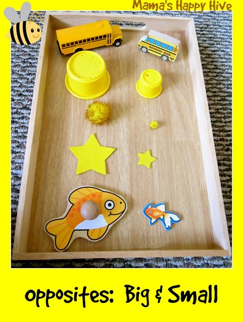 Big And Small Theme Preschool, Big And Small Activities For Toddlers, Opposites Art, Art Ideas For Toddlers, Opposites Preschool, Montessori Shelves, Toddler Math, The Color Yellow, Montessori Toddler Activities