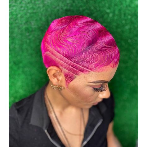 Aka diaryof_ahairstylist | Female Barber & Hairstylist DUO 💪🏾 Customs Clipper Cut & Color by @queen_of_kutz Then I slid through with the figure wave 🌊! Shout out to… | Instagram Purple Shaved Hair, Pink Pixie Cut Black Women, Female Wavers With Designs, Female Barber, Finger Waves Short Hair, Short Dyed Hair, Shaved Hair Women, Shaved Hairstyles, Short Hair Designs