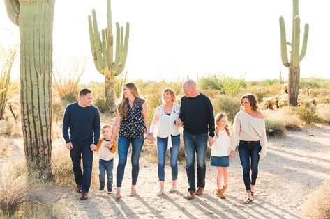 Leah Hope Photography | Scottsdale Phoenix Arizona | Desert Landscape Cactus Scenery | McDowell Mountains | Extended Family Pictures | Family Photos | What to Wear | Family Poses | Generation Generational Pictures Desert Family Pictures, Family Pictures Desert, Landscape Cactus, Arizona Desert Landscape, Arizona Winter, Extended Family Pictures, Family Photos What To Wear, Family Photo Colors, Large Family Photos