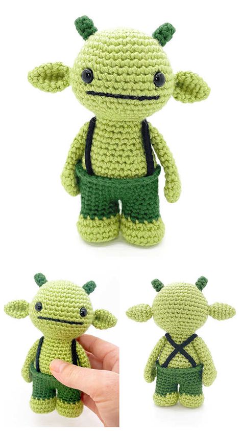 Lunch the Monster Amigurumi Crochet Free Pattern Crochet Goblin Amigurumi, Creature Crochet Pattern, Crochet Amigurumi Monster, Monsters Crochet Pattern Free, Free Amigurumi Monster Patterns, Monster Free Crochet Pattern, Crochet Swamp Monster, Silly Amigurumi, Crochet Green Amigurumi