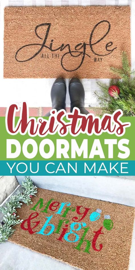 Christmas Front Door Mat, Christmas Rug Diy, Diy Christmas Rug, Christmas Rugs Outdoor, Christmas Door Mats Diy, Christmas Cricut Decor, Christmas Doormat Ideas, Christmas Doormats, Doormat Diy