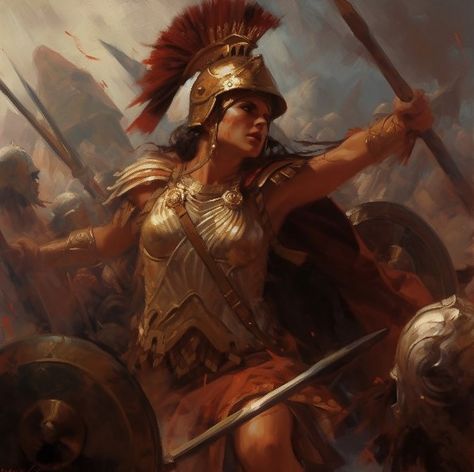 Among the blood-stained sands of Carthage, a warrior named Sophonisba rose. Trained in the art of combat, she defied societal norms and led her own legion into battle. With her sword and cunning intellect, she inspired her soldiers to fight fearlessly. Despite the odds, she challenged Rome's supremacy, striking fear into the hearts of her enemies. Though her tale ended tragically, Sophonisba's bravery and defiance continue to echo through the annals of Carthaginian history. Roman Women Art, Female Roman Soldier, Bravery Art, Greek Warrior Woman, Warrior Woman Aesthetic, Ken Tattoo, Victoria Era, Ancient Carthage, Aries Rising