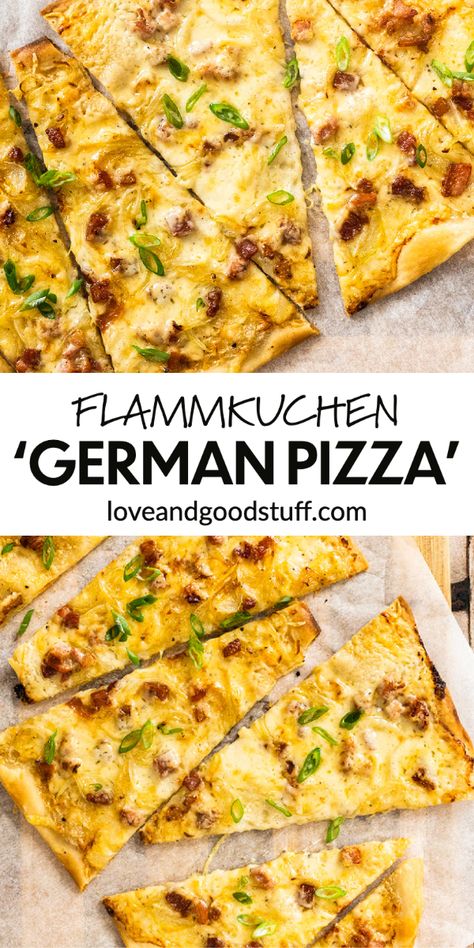 German Summer Food, German Oktoberfest Recipes, Vegetarian German Food, German Pizza Recipes, German Comfort Food Recipes, Vegetarian German Recipes, German Vegetarian Recipes, German Pizza, Flammkuchen Recipe