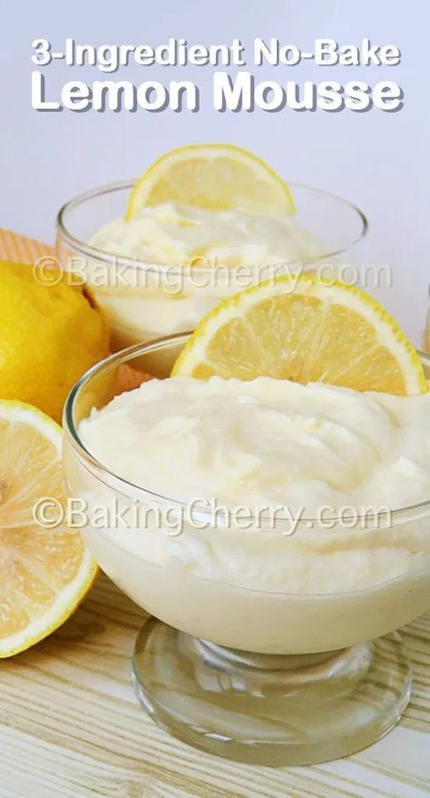 This tangy, light, and delicious 3-ingredient lemon mousse is the perfect dessert for spring/summer. Made with white chocolate, freshly squeezed lemon juice, and whipped cream, this dessert is egg-free and super easy to make! #recipe #lemon #3-ingredient #dessert #summer #homemade #easyrecipe #easydessert #DIYdessert Lemon Mousse Recipe Easy, Lemon Pudding Recipes, Pudding Recipes Homemade, Mousse Recipes Easy, Lemon Whipped Cream, Egg Free Baking, Dessert Summer, Lemon Mousse, Citrus Recipes