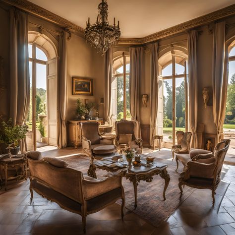 NA Old French Interior Design, French Chateau Living Room, French Mansion Interior, French Chateau Interiors, Chateau Interior, English Mansion, French Mansion, Grand House, Chateaux Interiors