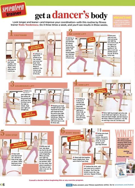 Ballet dancer body workout in Seventeen mag Dancer Body Shape, Ballet Dancer Body, Dancer Body Workouts, Dancers Body, Ballet Dancer, Quick Workout, Body Workout, Tai Chi, Pole Dancing