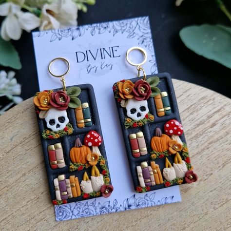 Divineclaybykay - Etsy Everyday Clay Earrings, Polymer Clay Halloween Earrings, Clay Earrings Tutorial, Halloween Clay Earrings, Clay Book, Book Club Gifts, Book Lover Gifts, Halloween Clay, Polymer Clay Flower Jewelry