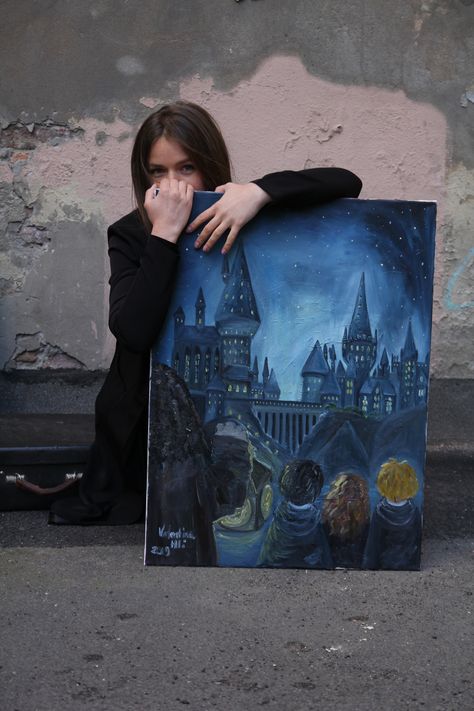 Painting Posters Aesthetic, Harry Potter Oil Painting, Harry Potter Aesthetic Painting, Harry Potter Painting Ideas On Canvas, Harry Potter Painting Ideas, Harry Potter Art Painting, Harry Potter Canvas Painting, Art Ideas Painting Canvases, Painting Harry Potter